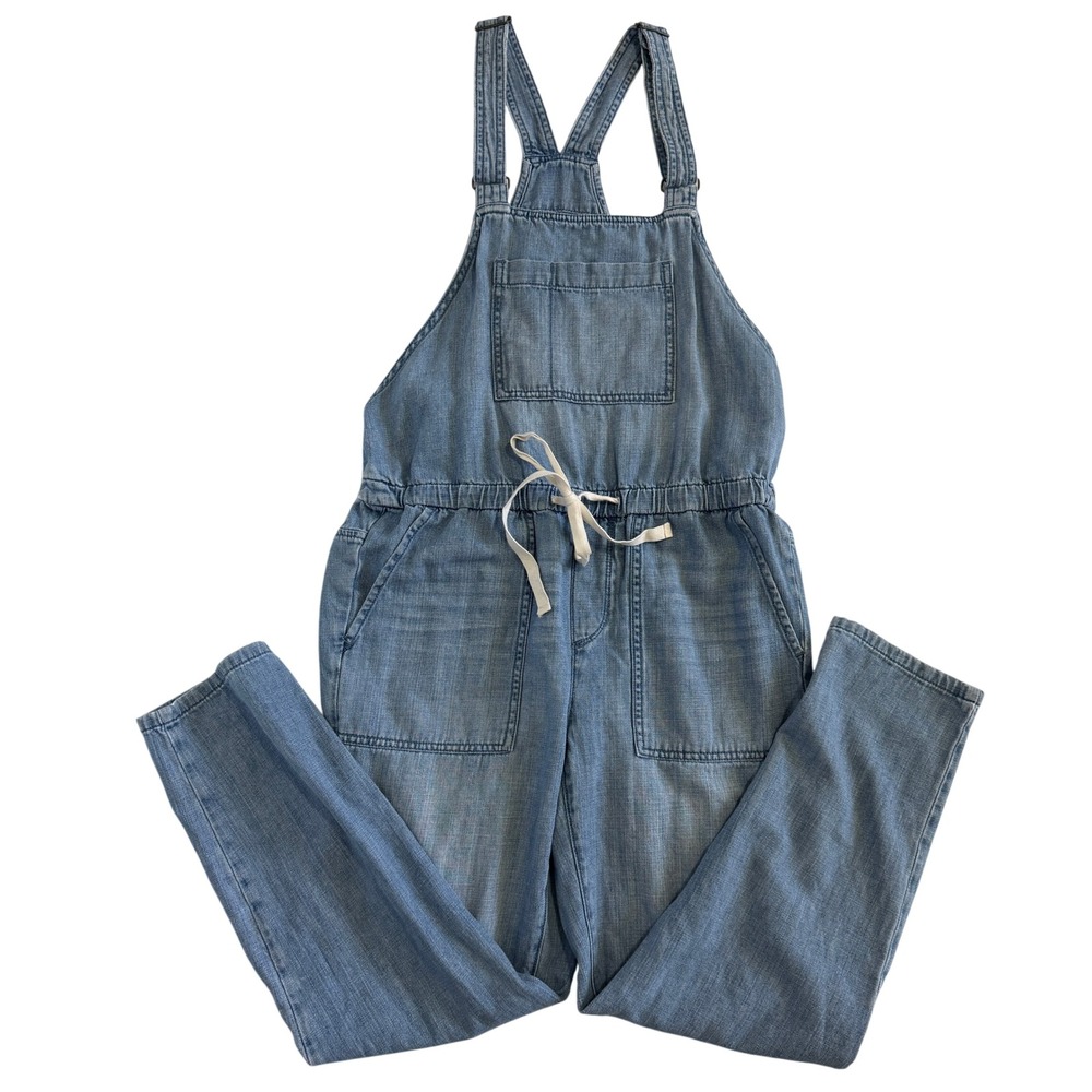Ann Taylor LOFT Blue Denim Overalls Drawstring Waist Chambray Jumpsuit Sz XS